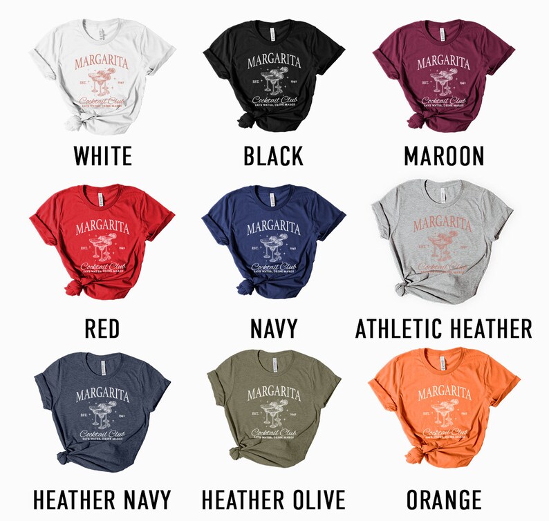 a group of different colored shirts with names on them