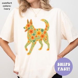 Comfort Colors® German Shepard Shirt, Animal Lover Shirt, Women Floral Shirt, Cute Gift for Her, Dog Lover Gift, Wildflowers Shirt for Women
