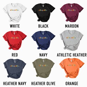 a group of different colored shirts that say different colors