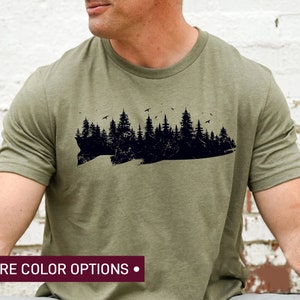 Fish and Forest Shirt, Dad Shirt, Men&#39;s Fishing Shirts, Fisherman Shirt, Nature Shirt, Camping Shirt, Trout Fish Shirt, Men&#39;s Shirt