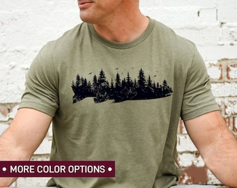 Chemise poisson et forêt Chemise papa Chemises pêche homme Chemise pêcheur Chemise nature Chemise camping, Chemise truite, Chemise homme