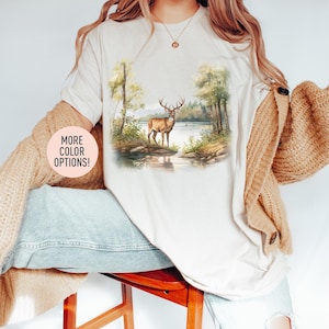 Vintage Buck And Doe Deer Shirt, Retro Deer Shirt, Wilderness Scene Shirt, Wildlife Women Shirt, Gift for Her, Oversized Shirt for Women