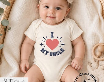 I Love My Uncle Kids Shirt, Cute Uncle Gift for Toddlers, Niece Nephew Graphic Tee, Baby Announcement Bodysuit, Matching Family Gift
