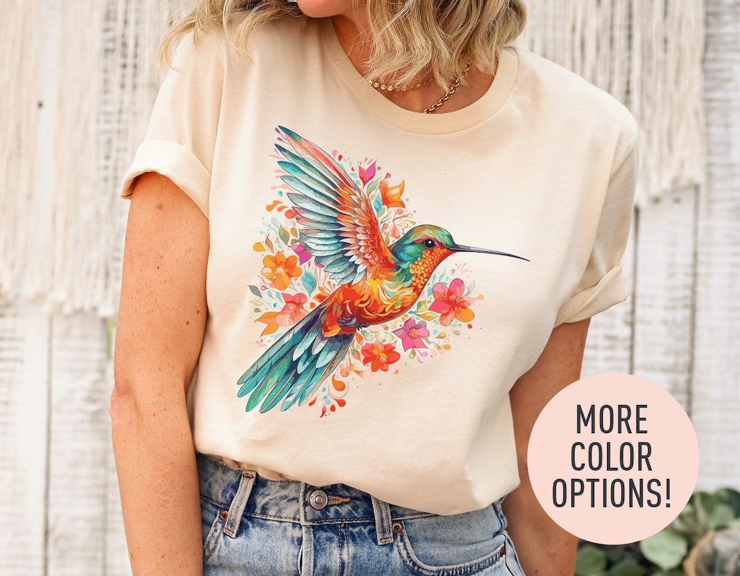 Neon Floral Hummingbirds T-shirt for Women