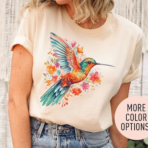Floral Hummingbird Shirt, Hummingbird Lover Shirt, Spring Bird Shirt,  Flower Lover Shirt, Animal Lover Shirt, Bird Nerd Shirt for Women