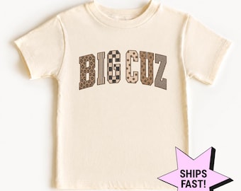 Big Cuz Shirt, Leopard Print Cousin Tee, Checkered Big Cousin Shirt, Cousin Announcement Outfit, Big Cousin Gift