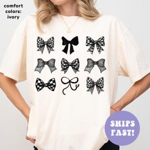 Comfort Colors® Checkered Bow Shirt, Coquette Bow Shirt, Checkered Black Bow Shirt, Trendy Shirt, Gift for Her, Retro Bows Shirt for Women