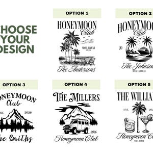 six different design options for a honeymoon club, each with its own unique design and branding.