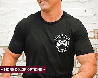 Camiseta de prometido de nivel superior para hombre, regalo de compromiso divertido para gamer, regalo para hombre, camiseta de compromiso para futuro esposo, regalo para prometido para él.