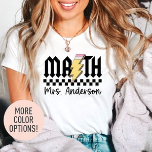 a woman wearing a t - shirt that says math, mrs anderson