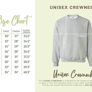the size chart for a crew neck sweatshirt