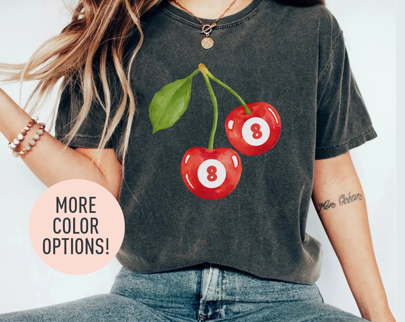 Cherry Billiard Ball Shirt,  Retro Billiard Lovers Shirt, Cherry Shirt, Pool Ball Shirt, Women Shirt, Gift for Women, Shirt for Women