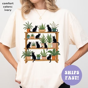 Comfort Colors® Katzen und Pflanzen Shirt, Pflanzenliebhaber Shirt, Gärtnerin Shirt, Shirts für Katzenliebhaber, Sukkulenten Pflanzen Shirt, süßes Geschenk für Frauen