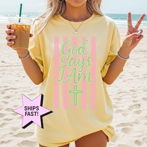 Camiseta "Dios dice que soy cristiana", camiseta con cruz y versículo bíblico, regalo religioso, camiseta cristiana para mujer Comfort Colors®