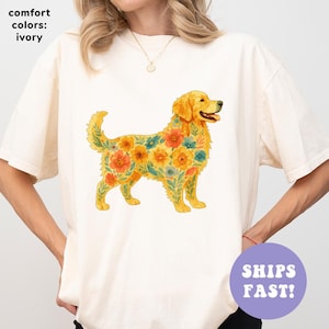 Comfort Colors® Golden Retriever Wildflower Shirt, Dog Lover Shirt, Women Floral Tshirt, Cute Gift for Her, Retro Flower Shirt for Women