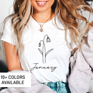Januar Geburtsmonat Blumen Shirt für Frauen, Schneeglöckchen TShirt für Januar Geburtstagsgeschenk für sie, süßes Januar Geburt Blumen T-Shirt für sie