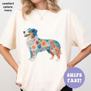 Comfort Colors® Australian Shepherd Shirt, Animal Lover Shirt, Women Floral Shirt, Gift for Her, Dog Lover Gift, Wildflowers Shirt for Women