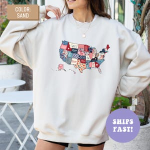 Retro Amerikaanse kaart sweatshirt met ronde hals, sweatshirt met bijbelvers, 4 juli-sweatshirt, christelijk sweatshirt, Independence Day-sweatshirt