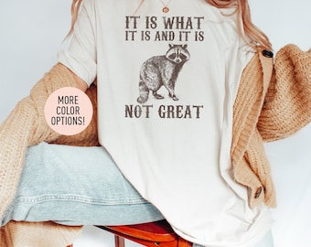 It Is What It Is And It Is Not Great Shirt, Funny Mood Shirt, Funny Raccoon Shirt, Funny Meme Shirt, Oversized Shirt for Women