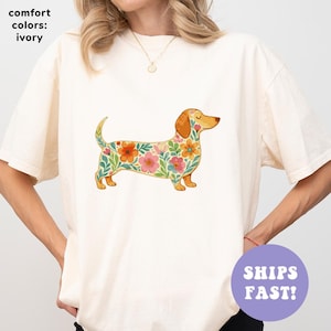 Comfort Colors® Dachshund Shirt, Dachshund Lover Shirt, Women Floral Tshirt, Cute Gift for Her, Dog Lover Gift, Wildflowers Shirt for Women