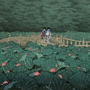 【冬バーゲン★特別送料無料！】 川瀬巴水作「芝弁天池」、木版画、ジクレー、版画、文化芸術、水 版画