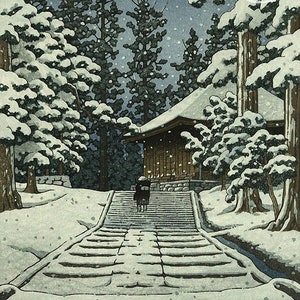 Japanese Art Print, Hasui Vintage Print, Ukiyo-e Art Print, Woodblock Print Reproduction, Winter, Snow, Forest, Asian Art, Giclée