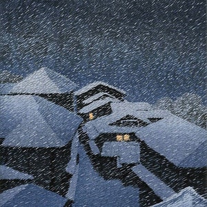 Japanese Art Print, Hasui Vintage Print, Ukiyo-e Art Print, Woodblock Print Reproduction, Winter, Snow Storm, Night, Gift, Giclée Print
