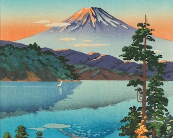 Japanese Art Print, Koitsu Vintage Print, Ukiyo-e Art Print, Woodblock Print Reproduction, Lake, Mount Fuji, Autumn, Giclée, Gift, Asian Art