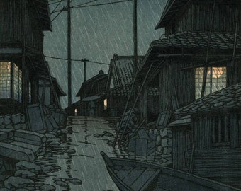 土屋光逸による日本の版画「雨の宮島」、木版画、ジクレー、版画、文化