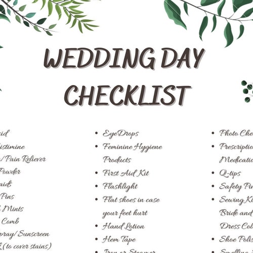 Wedding Day Checklist Printable Download - Etsy