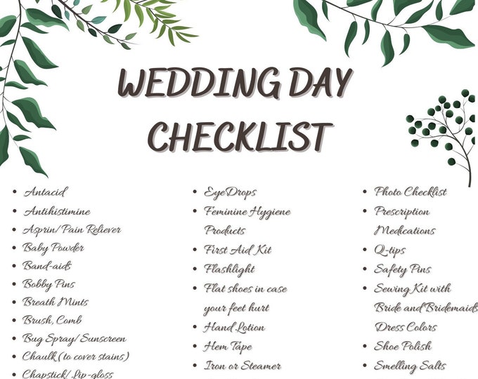 Wedding Day Checklist Printable Download Etsy Wedding Day Checklist Printable Download Etsy