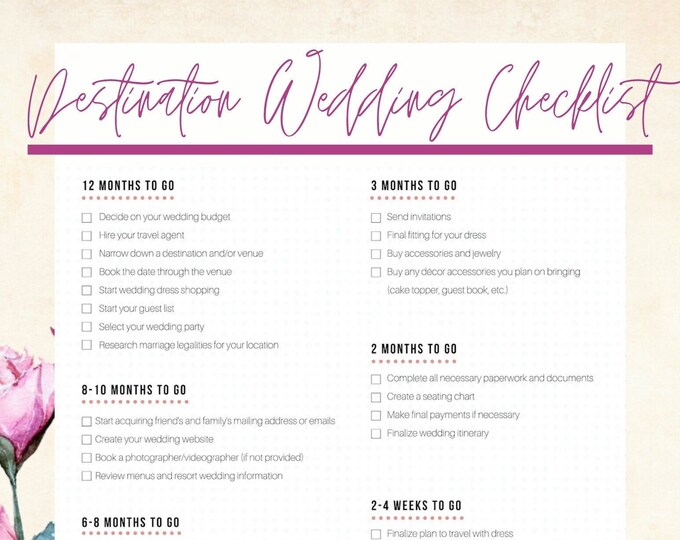 Destination Wedding Checklist - Etsy