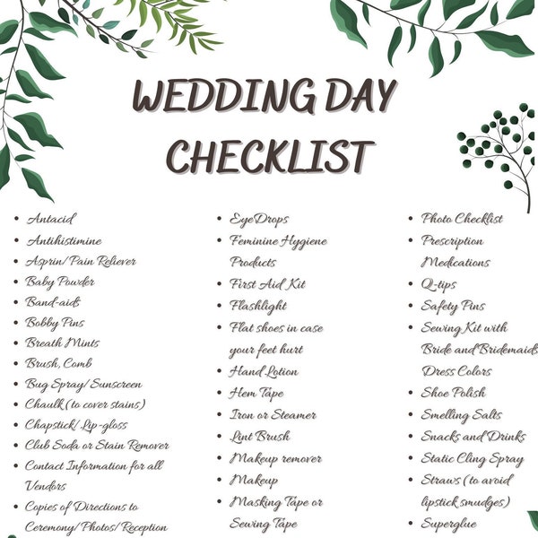 Wedding Checklist Printable Etsy