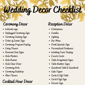 Wedding Decor Checklist