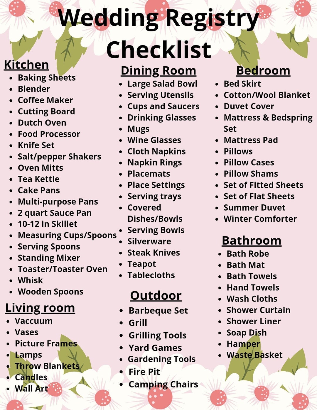 Wedding Registry Checklist Etsy