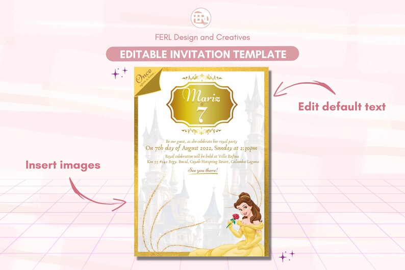 Digital Disney Princess Invitation Printable Editable Belle - Etsy