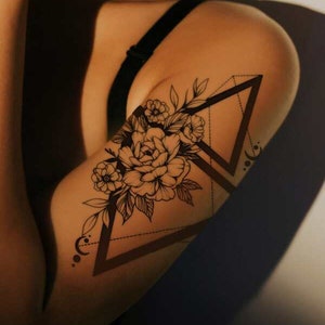 Temporary Geometric Triangles + Flower Tattoo for Women Men Unisex - Festival Tattoos - Boho Tattoos - Boho Jewelry - Tattoo Sleeves