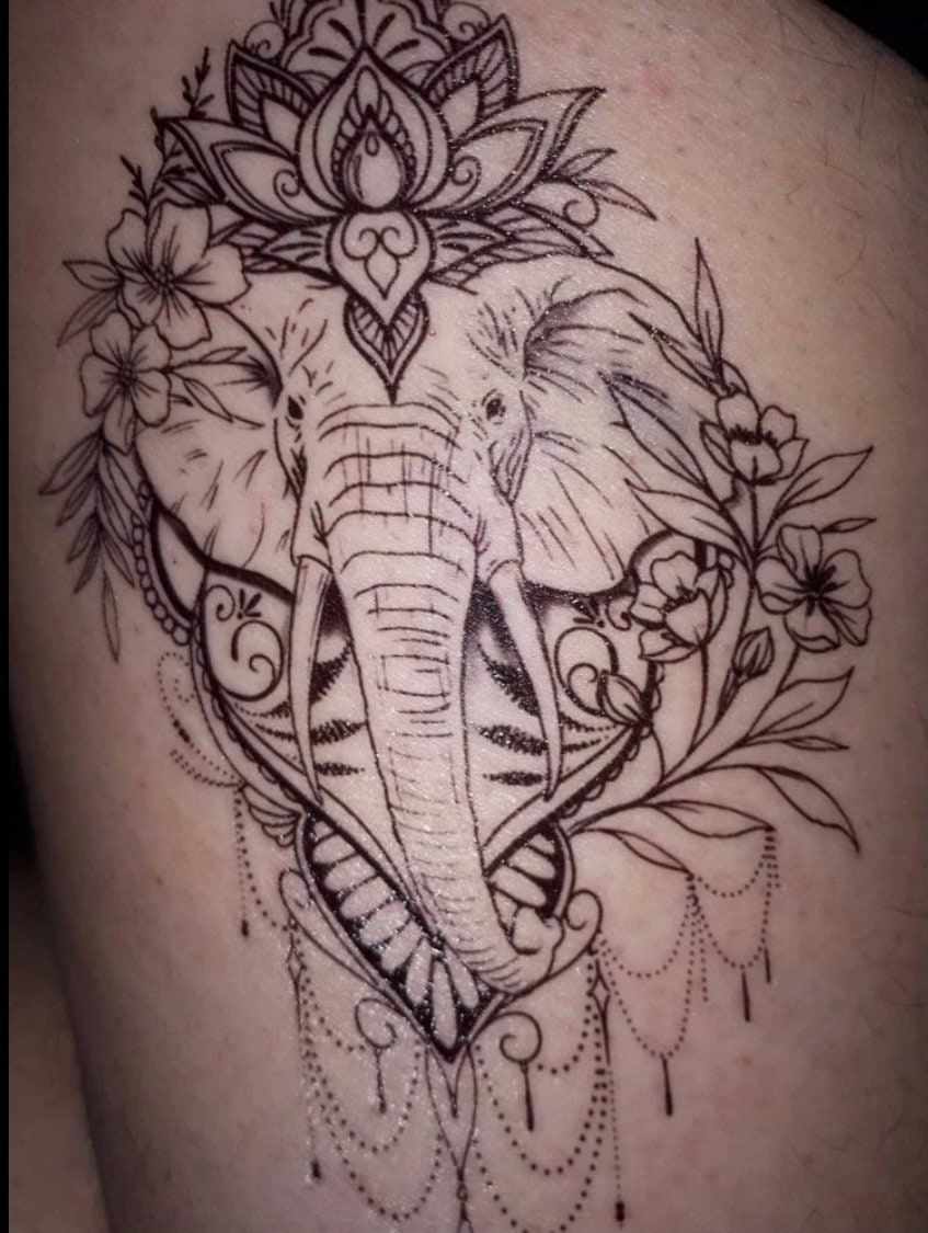 Tatouage Elephant Fleur De Lotus Beautiful Elephant Mandala Tattoo Sticker Temporary Tattoo - Etsy France