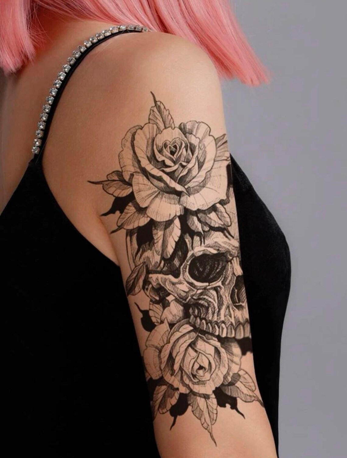 Floral Skull Temporary Tattoo Skull Tattoo Flower Tattoo Etsy