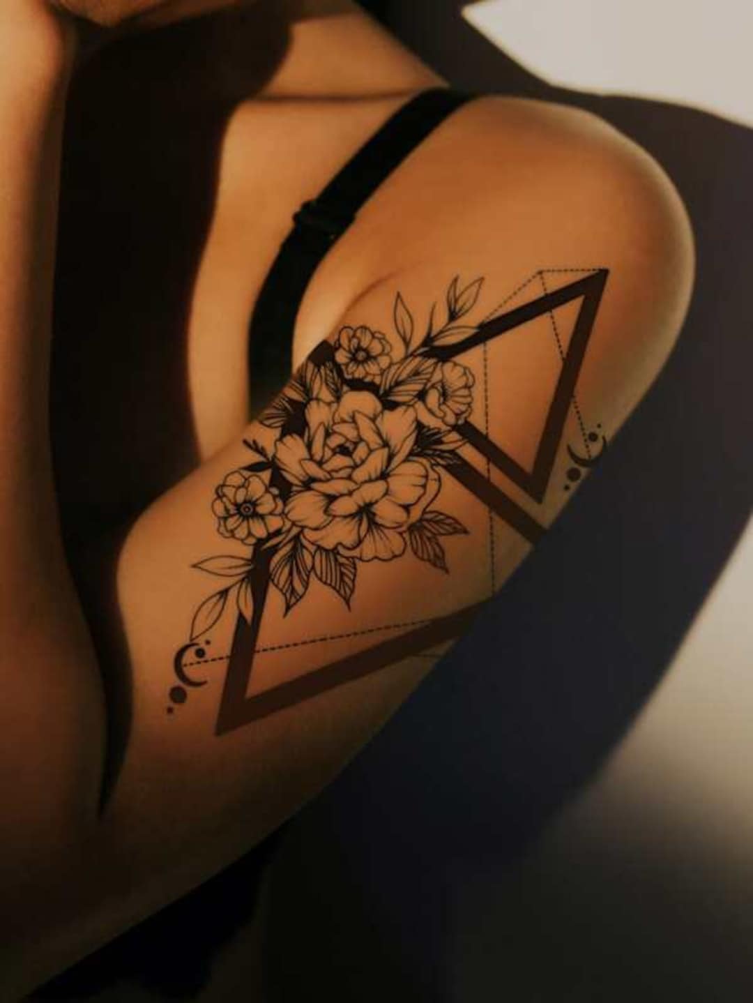 Temporary Geometric Triangles Flower Tattoo For Women Men Etsy