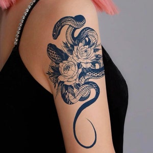 Semi-Permanent Snake Tattoo - Festival Floral Tattoo - Serpent Tattoo - Goth Punk Tattoo for Women Men Unisex