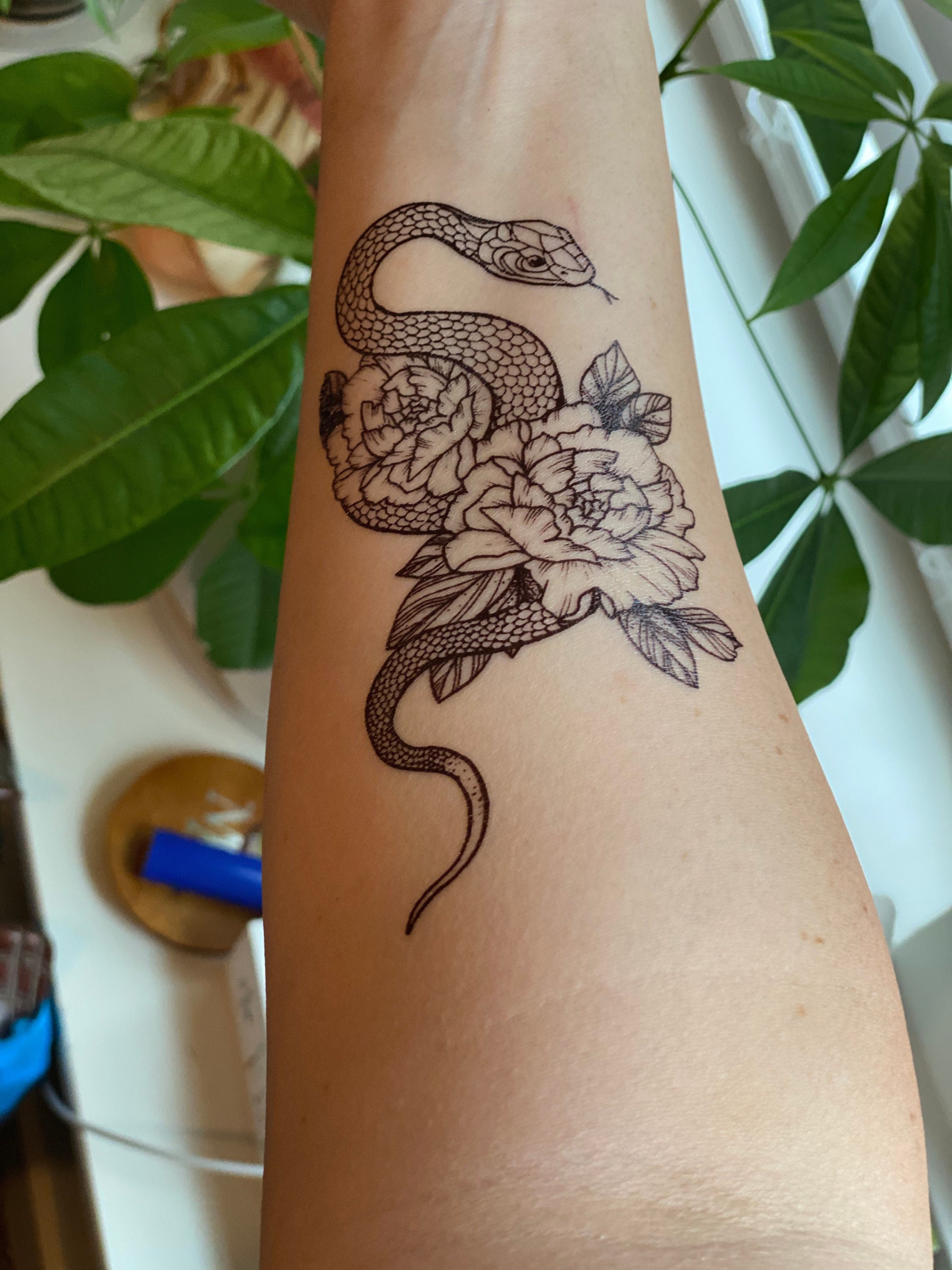 Garden Snake Serpent Floral Temporary Tattoo for Women Men - Etsy Garden Snake Serpent Floral Temporary Tattoo for Women Men - Etsy