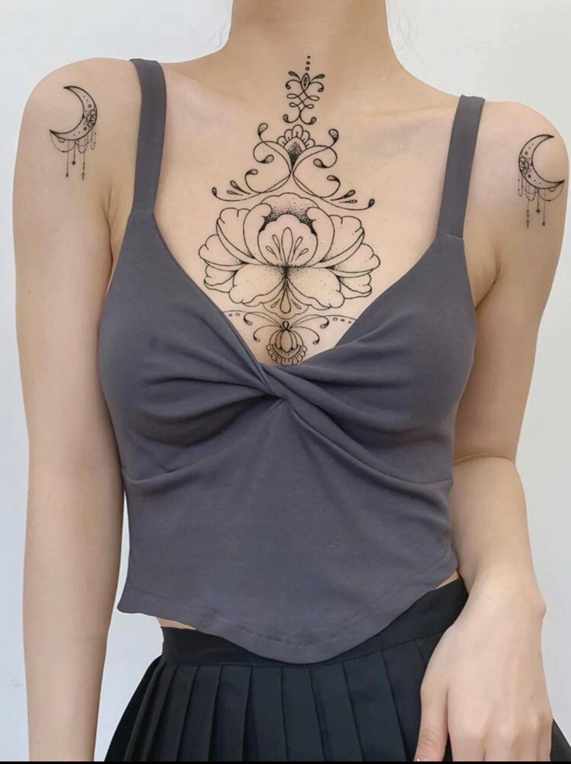 Lotus Moon Chest Tattoo Underboob Tattoo Festival - Etsy Israel