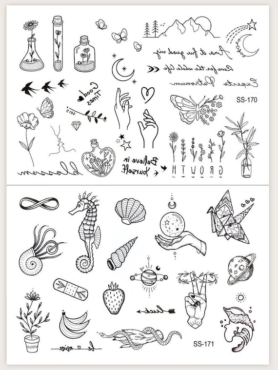 Set of Mini Temporary Tattoos Earthy Crystals Mountains - Etsy