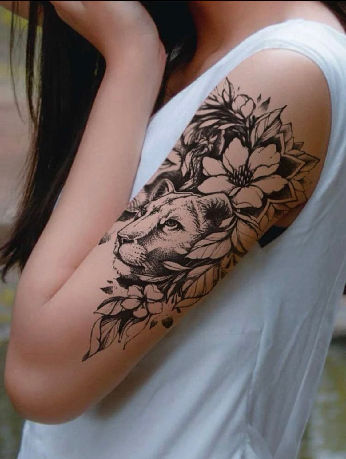Lion & Lioness Temporary Tattoo Floral Tattoo Flower - Etsy Australia