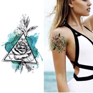 Geometric Triangle Tattoo - Trendy Tattoos - Sexy Tattoos - Tattoos for women men unisex - Floral tattoos - festival tattoos - modern tattoo