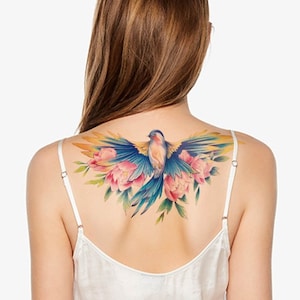 Beautiful Color Sparrow Bird Winged Temporary Tattoo - Fake