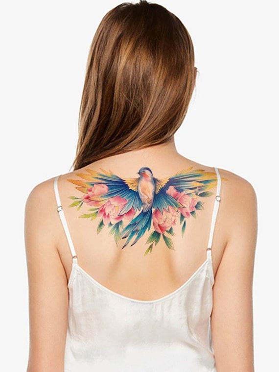 Beautiful Color Sparrow Bird Winged Temporary Tattoo - Fake