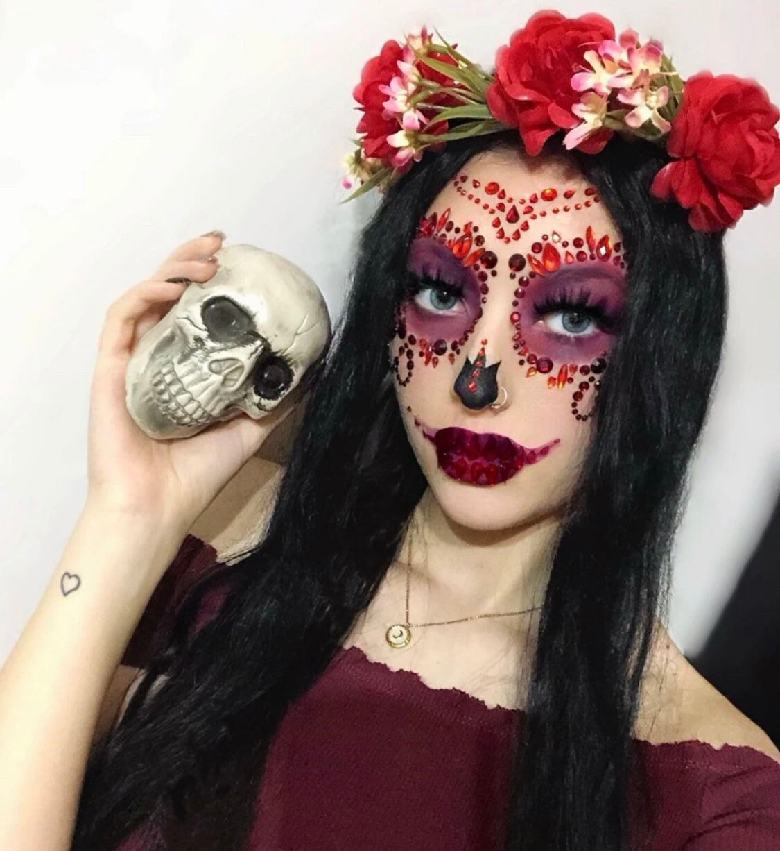 Maquillage De Crâne De Sucre. Fête D'Halloween, Carnaval Mexicain