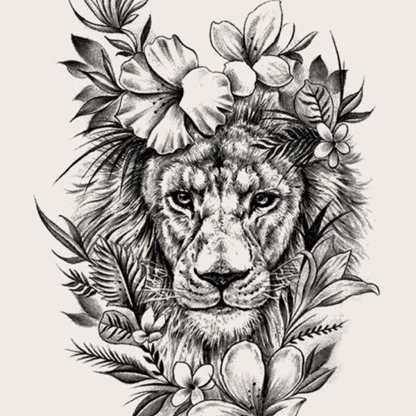Цветочная львица Временная татуировка